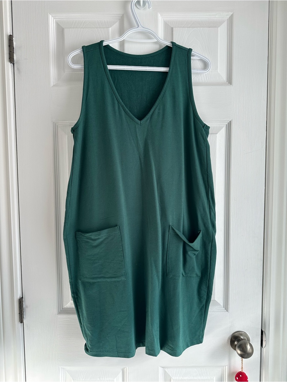 Pinafore Dress with Patch Pockets in Green, Size L, Buttercream Clothing